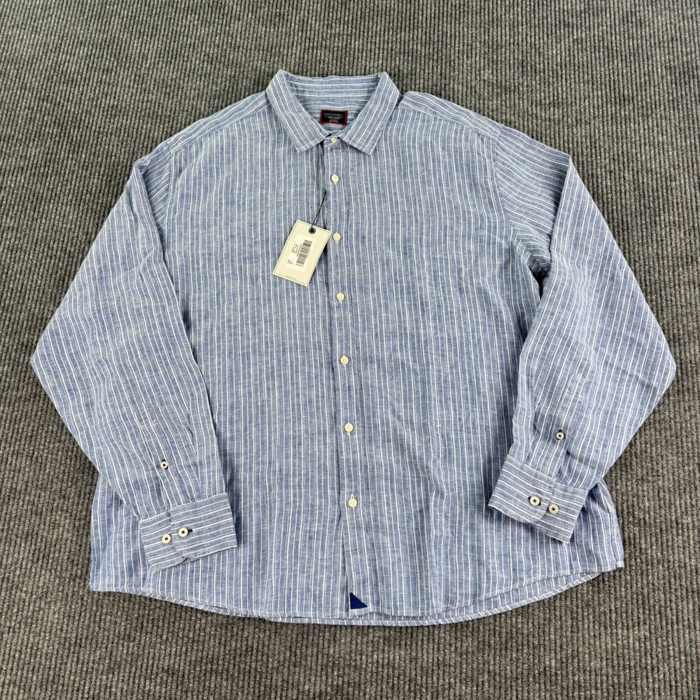 NWT UNTUCKit Cavasso Shirt 3XL Blue White Stripe 100% Linen Regular Wrinkle Free
